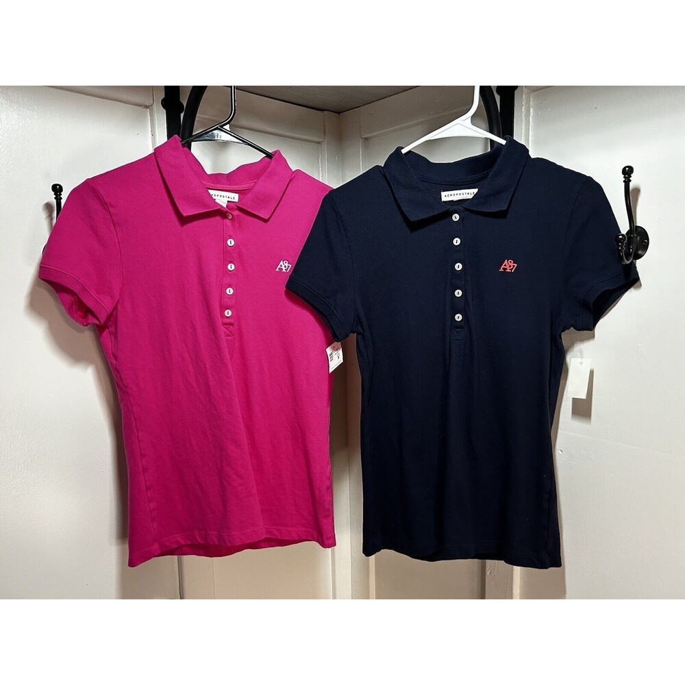 Aeropostale A87 Juniors Polo Shirts Lot Of 2 NWT Pink Navy Large School Uniform